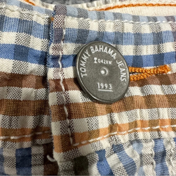 Tommy Bahama seersucker men's shorts, size 36, blue/rust/brown, flat front - Picture 2 of 7